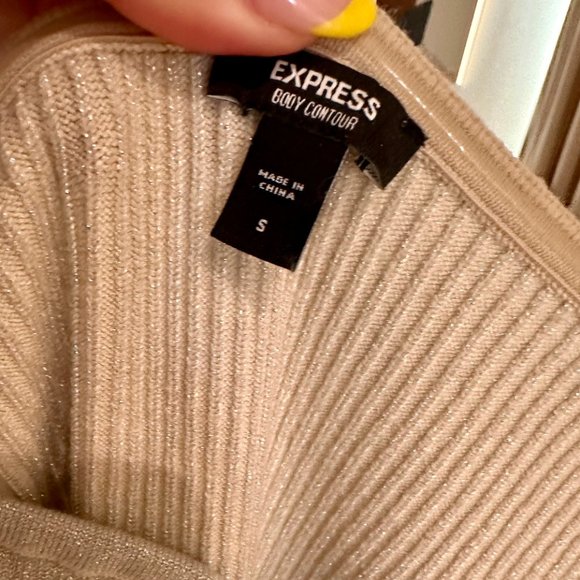 Express Metallic Ribbed Off the Shoulder V-Wire Midi Sweater Dress - Picture 7 of 7